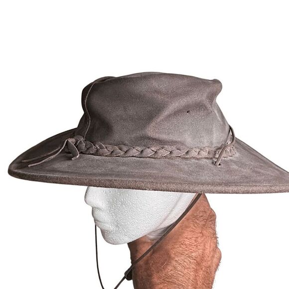 Minnetonka Unisex Genuine Leather Western Cowboy The Fold Up Hat Brown Medium - Picture 4 of 7